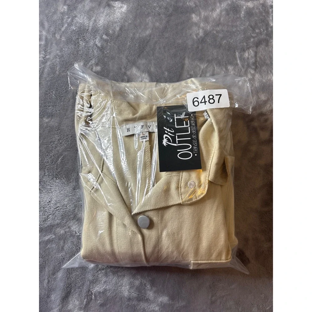 HYFVE Khaki Shirt Dress Long Sleeve Button Down‎ Collared Pockets Womens - Picture 11 of 11